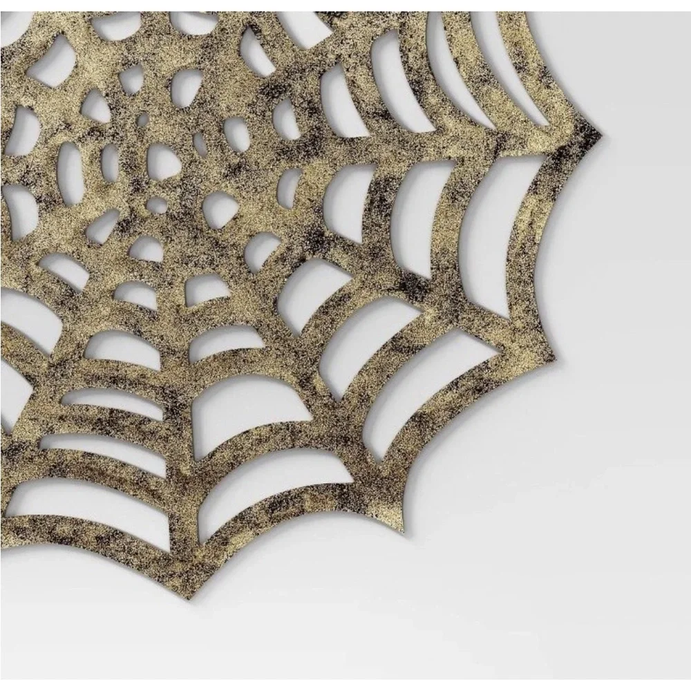 Threshold Halloween Spiderweb Placemats Set Of 4 Faux Leather Gold Tone 15”